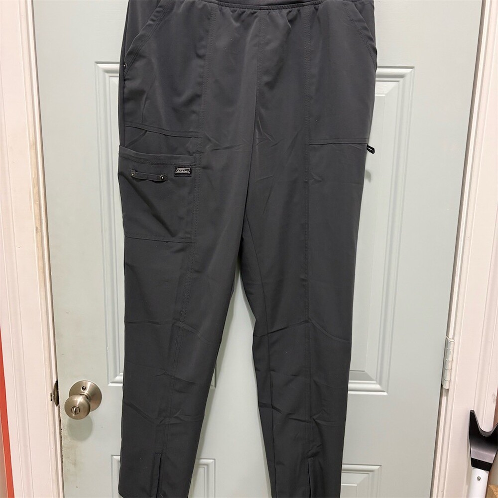 Dickies Scrub Pants XL Gray Cargo Elastic Waist Zipper Hem Scrub Pants